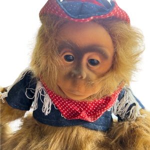 Ollie Western Orangutan Hand Puppet Monkey Hosung Vintage 1992 Country denim 16”